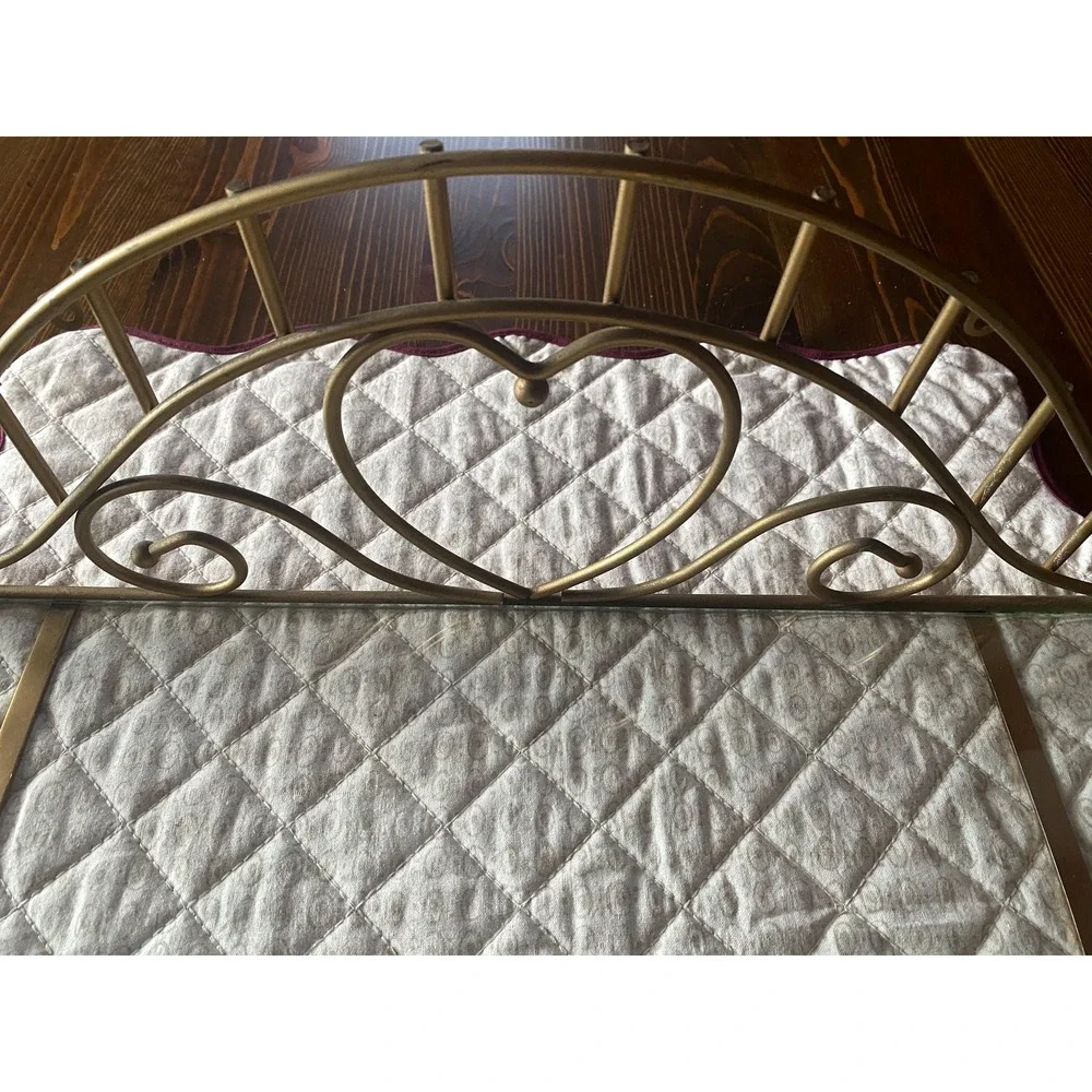 Vintage Glass Wall Shelf  Brass Heart Design Cottage Farmhouse Nursery Bathroom